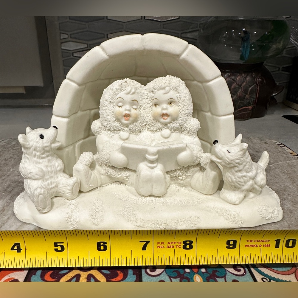 Vintage “snow babies” in Igloo with flanking huskies - silver snowflake tattoo